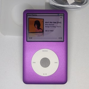 Apple iPod Classic - 7:e/6:e generationen, lila+vit+grå (3000 mAh batteri, specialanpassad)