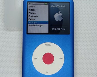 Apple iPod Classic - 7th gen, blue+white+red (3000mah battery, customised)