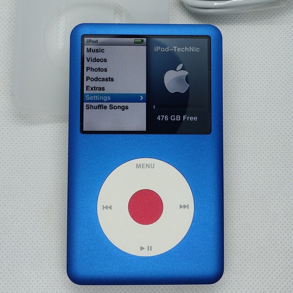Apple iPod Classic - 6th/7th gen, blue+white+red (3000mah battery, customised)