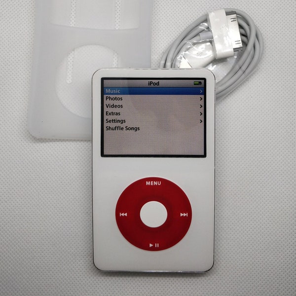 Apple iPod Classic - 5th gen, white+red (3000mah battery, customised)