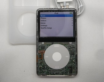 Apple iPod Classic - 5th gen, clear+white (3000mah battery, customised)