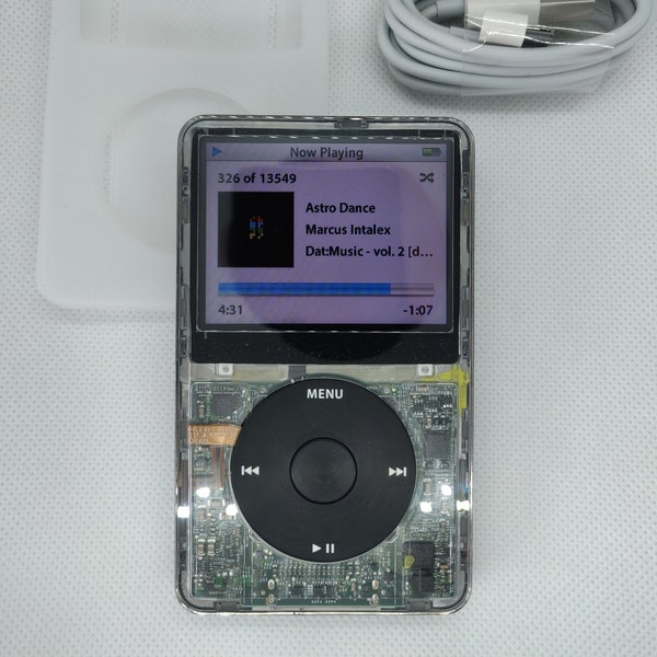Apple iPod Classic - 5th gen, clear+black (3000mah battery, customised)