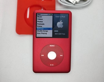 Apple iPod Classic - 7th gen, red+silver (3000mah battery, customised)