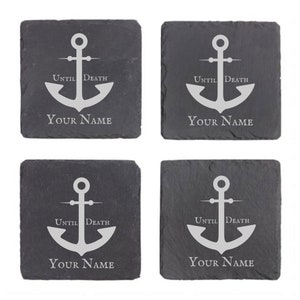 Bis zum Tod Familienname Individuell gestalten! Lasergraviertes Untersetzer Set