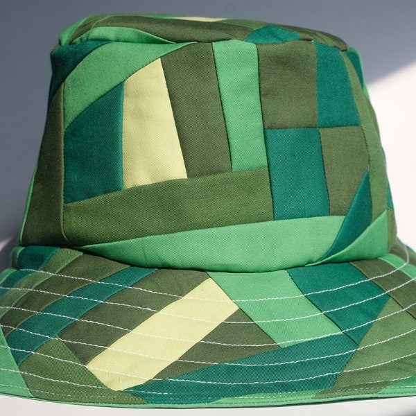 Green Goddess Patchwork Quilted Bucket Hat 100% Cotton