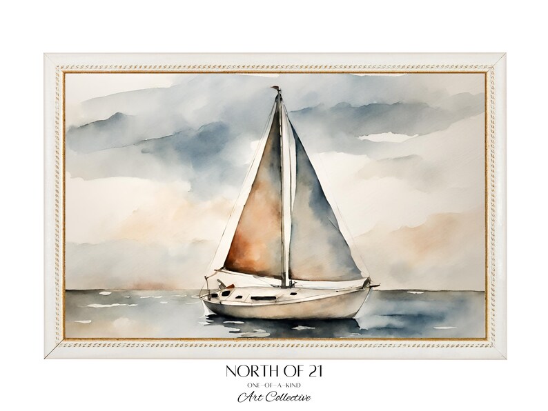 PRINTABLE Sailboat Painting, Lake House Wall Art, Digital Download, Nautical Art, Print, Wall Decor, Sailing Watercolor Print, Home Decor image 2