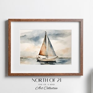 PRINTABLE Sailboat Painting, Lake House Wall Art, Digital Download, Nautical Art, Print, Wall Decor, Sailing Watercolor Print, Home Decor image 1