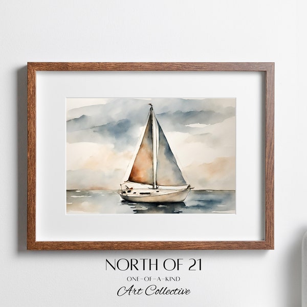 PRINTABLE Sailboat Painting, Lake House Wall Art, Digital Download, Nautical Art, Print, Wall Decor, Sailing Watercolor Print, Home Decor