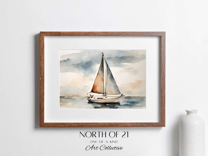 PRINTABLE Sailboat Painting, Lake House Wall Art, Digital Download, Nautical Art, Print, Wall Decor, Sailing Watercolor Print, Home Decor image 1