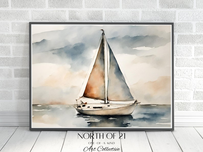 PRINTABLE Sailboat Painting, Lake House Wall Art, Digital Download, Nautical Art, Print, Wall Decor, Sailing Watercolor Print, Home Decor image 6