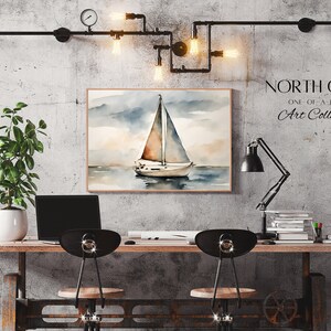 PRINTABLE Sailboat Painting, Lake House Wall Art, Digital Download, Nautical Art, Print, Wall Decor, Sailing Watercolor Print, Home Decor image 4