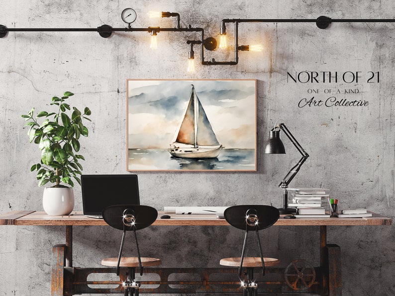 PRINTABLE Sailboat Painting, Lake House Wall Art, Digital Download, Nautical Art, Print, Wall Decor, Sailing Watercolor Print, Home Decor image 4