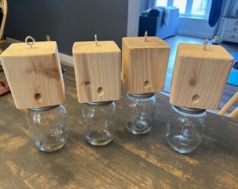 SET of 4 Carpenter Bee Trap Boring Handmade from Soft Pine Termite Bees Red Mason Bee Live Trap