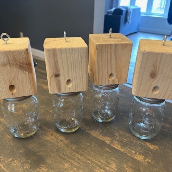 SET of 4 Carpenter Bee Trap Boring Handmade from Soft Pine Termite Bees Red Mason Bee Live Trap