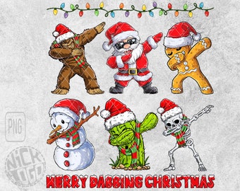 Dabbing Friends Snowman Gingerbread Bigfoot Cactus Skeleton Santa Christmas Holiday PNG