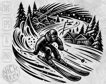 Ski Alpin Downhill Rennszene Slalom Super-G Freestyle Ski Helm Schnee Winter Berge Sport SVG PNG