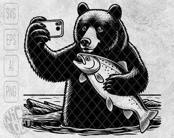 Grizzly Bear Selfie Salmon River Mountains Forest Nature Wild Travel Adventure Hiking SVG PNG
