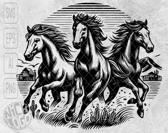 Horses Stud Gallop Canter Wild West Prairie Mustang Colt Range Horse Steed Animal Nature SVG PNG