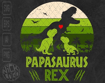 Papasaurus Rex 2 Babies Trex Dinosaurus Papa Mama Dad Daddy Father's Day Mother's Gift SVG PNG