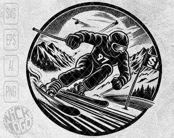 Ski Alpin Downhill Rennszene Slalom Super-G Freestyle Ski Helm Schnee Winter Berge Sport SVG PNG