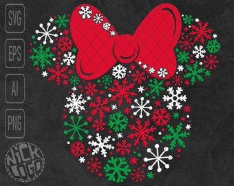 Minnie Mouse Holiday Snowflakes Merry Christmas Santa Claus Heart Love SVG PNG
