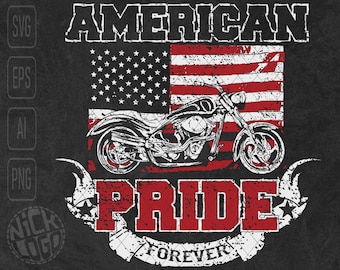 American Pride Independence Day July 4th American Flag Motorcycle Bike SVG PNG