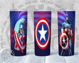Captain America Comics Shield Marvel Heroes Tv Series Movie Inspired 12 oz Tumbler Can Sippy Cup Wrap Cover Sublimation PNG