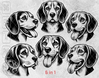 6 In 1 Bundle Beagle Face Head Bust Puppy Pet Dog Cute SVG PNG