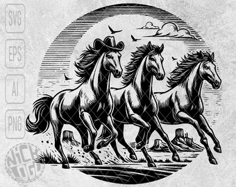 Horses Stud Gallop Canter Wild West Prairie Mustang Colt Range Horse Steed Animal Nature SVG PNG