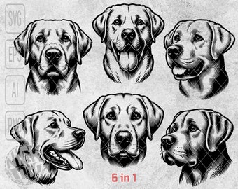 6 In 1 Bundle Labrador Retriever Dog Face Head Bust Puppy Pet Cute SVG PNG