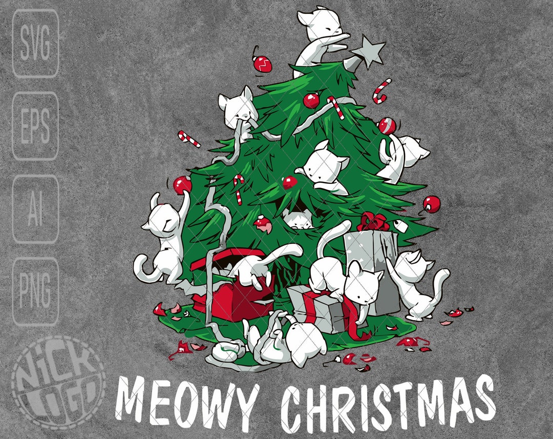 Meowy Merry Christmas Tree Funny Cats Kitten Holiday SVG PNG - Etsy