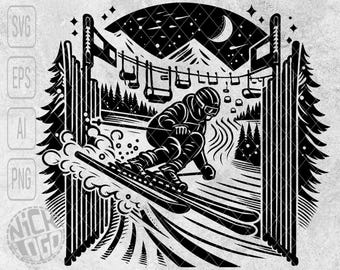 Ski Alpin Downhill Rennszene Slalom Super-G Freestyle Ski Helm Schnee Winter Berge Sport SVG PNG