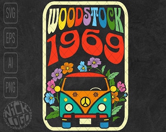 Woodstock 1969 Hippie Caravan Love Peace Heart Freedom Cannabis Flower Marijuana Weed SVG PNG