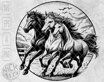 Horses Stud Gallop Canter Wild West Prairie Mustang Colt Range Horse Steed Animal Nature SVG PNG