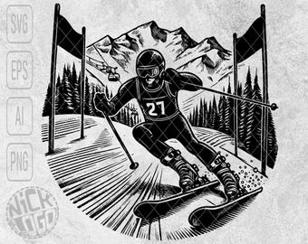 Ski Alpin Downhill Rennszene Slalom Super-G Freestyle Ski Helm Schnee Winter Berge Sport SVG PNG