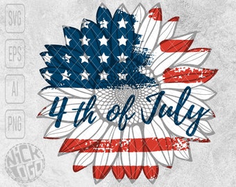 Sunflower Independence 4th July US American Flag Mom Mammy Dad Daddy Papa Grandpa SVG PNG