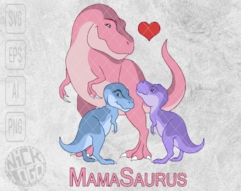Mamasaurus Rex 2 Babies Trex Dinosaurus Papa Mama Dad Daddy Father's Day Mother's Gift SVG PNG
