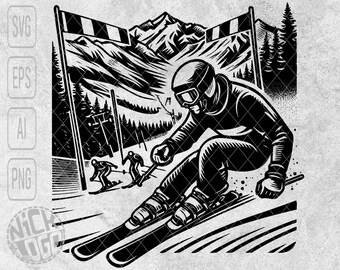 Ski Alpin Downhill Rennszene Slalom Super-G Freestyle Ski Helm Schnee Winter Berge Sport SVG PNG