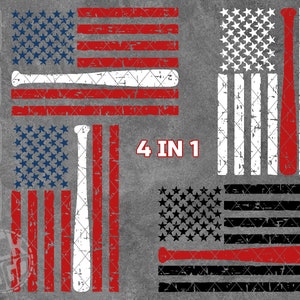 4 in 1 amerikanische Flagge Baseballschläger Sport Abenteuer SVG PNG