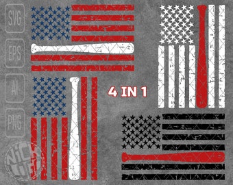 4 in 1 amerikanische Flagge Baseballschläger Sport Abenteuer SVG PNG