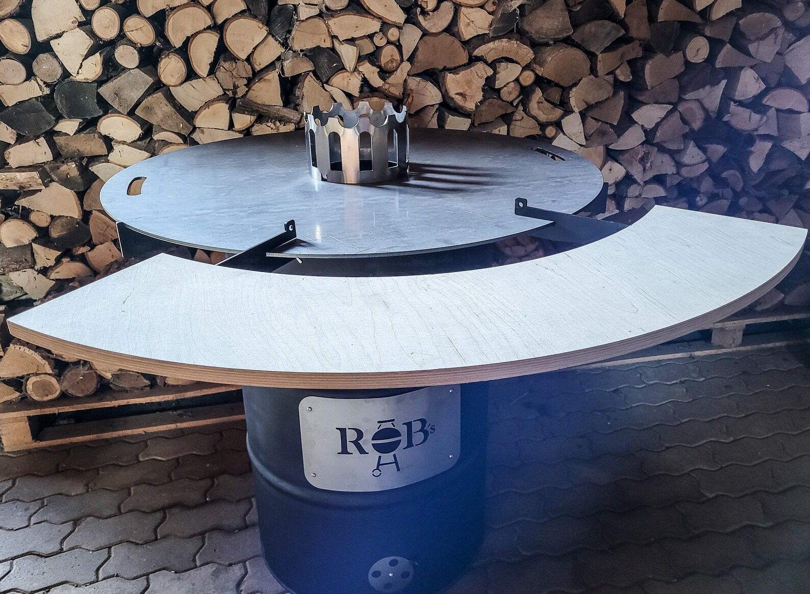 Anstecktisch Für Feuerplatte – 25 X 100 Cm, Aus Buchen-Multiplex, Für 80 Cm Feuerplatten Mit 6 Mm Stärke, Inkl. Halterung