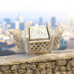 Natural Soapstone Marble Owl-Shaped Stone Incense Holder for Stick Cones Frankincense with Stand for home Decoration Statue