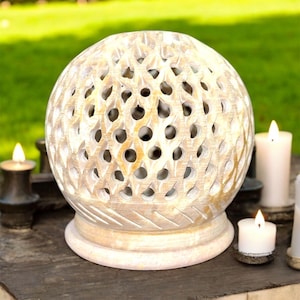 Handcrafted Marble Style India House-Handi Shape T light holder Elegant Decorative Items for Living Rooms Offices and More