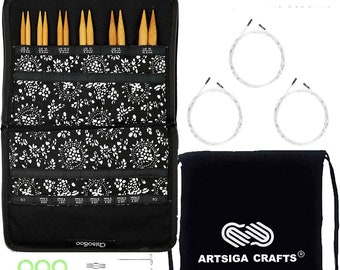 PreOwned like New ChiaoGoo Spin Bamboo Lace 5-Inch & 4-Inch Interchangeable Circular Knitting Needle Set + 1 Artsiga Crafts Project Bag