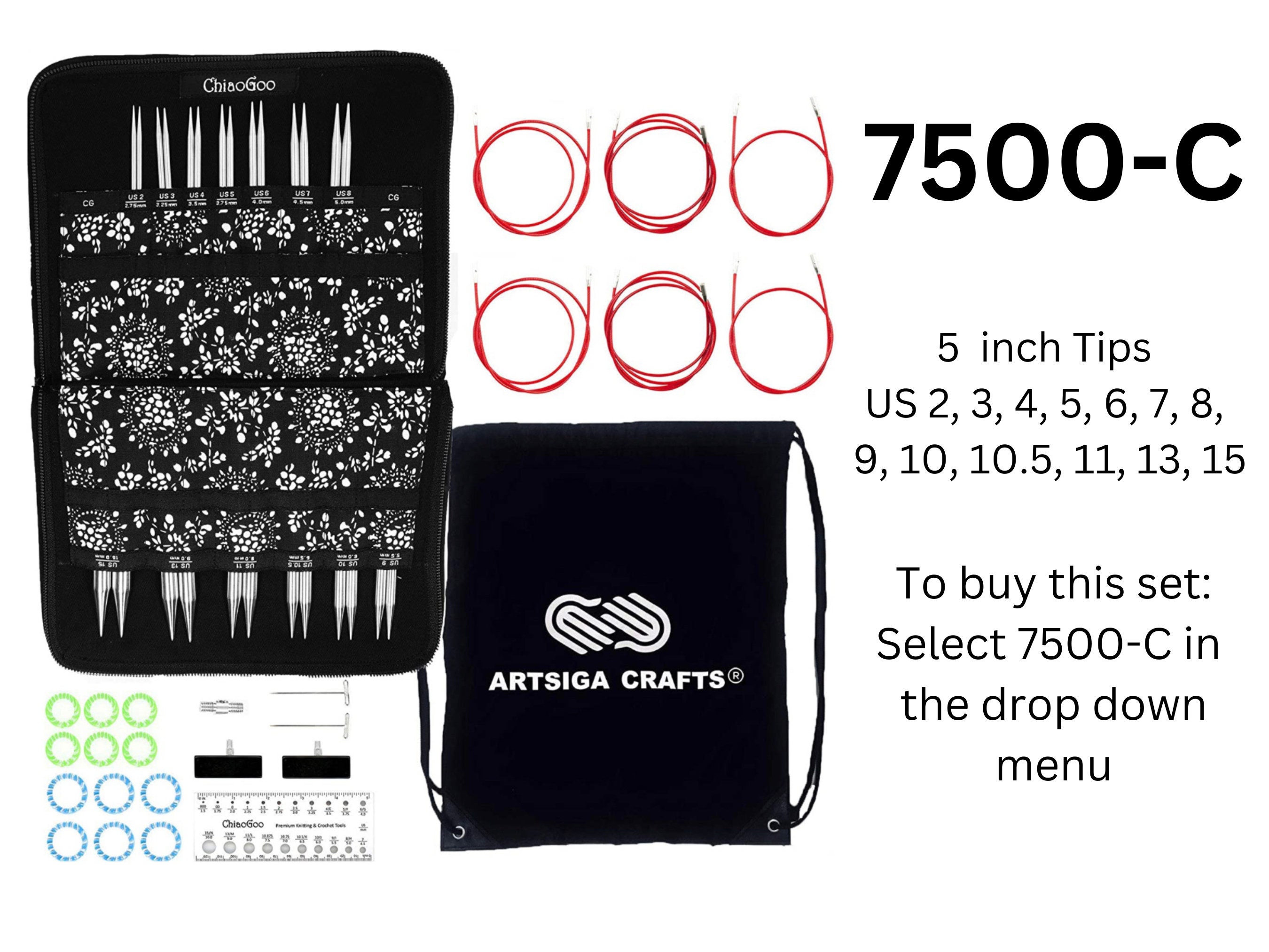 addi Click Turbo Basic 5-Inch Interchangeable Circular Knitting Needle Set  Sizes US 4, 5, 6, 7, 8, 9, 10, 11, 13 and 15 with 3 Blue Cords, Black
