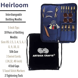 PreOwned / Used Lantern Moon Interchangeable Circular Knitting Needle Crochet Hook Set Ebony Wood Silk Case Cords +1 Artsiga Crafts Bag