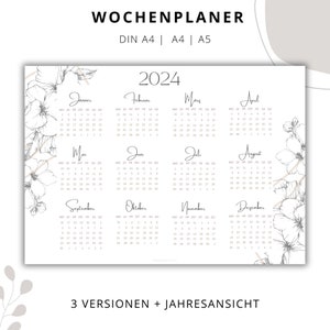 Puede incluir: Un calendario imprimible de 2024 con ilustraciones florales. El calendario est&aacute; dividido en 12 meses, con cada mes mostrado en un cuadro separado. El calendario incluye los d&iacute;as de la semana, con el lunes como el primer d&iacute;a de la semana.
