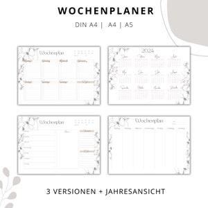 Puede incluir: Un planificador semanal imprimible con tres dise&ntilde;os diferentes y un calendario anual. El planificador presenta un dise&ntilde;o floral con delicadas flores blancas y negras.