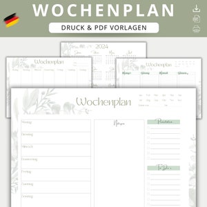 Könnte beinhalten: Druckbare Wochenplan-Vorlage mit floralem Design. Der Planer enthält Abschnitte für Notizen, Prioritäten und To-Do-Listen. Die Vorlage enthält auch einen Kalender für das Jahr 2024.