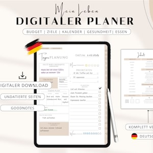 Digital Planner German, budget planning, undated, journaling, Goodnotes calendar, iPad, daily planner, goals, PDF, printable, ADHD, template